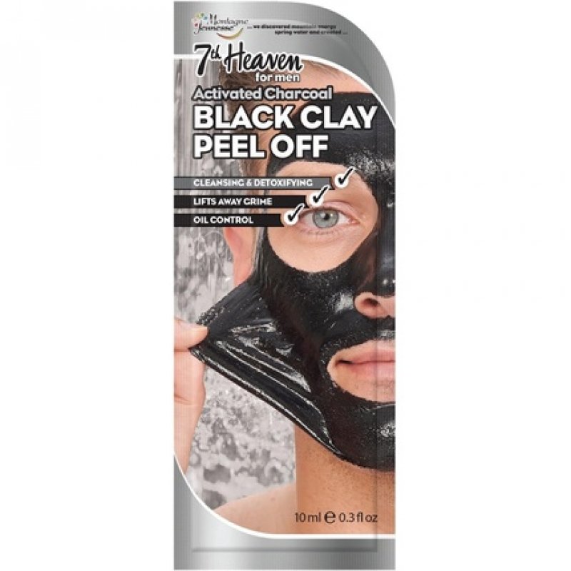 7th Heaven Black Clay Easy Peel-Off Face Mask with Activated Charcoal and Witch Hazel for Men