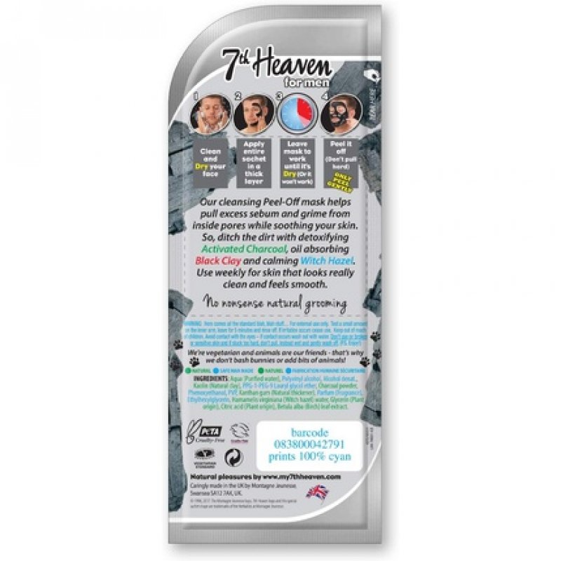 7th Heaven Black Clay Easy Peel-Off Face Mask with Activated Charcoal and Witch Hazel for Men