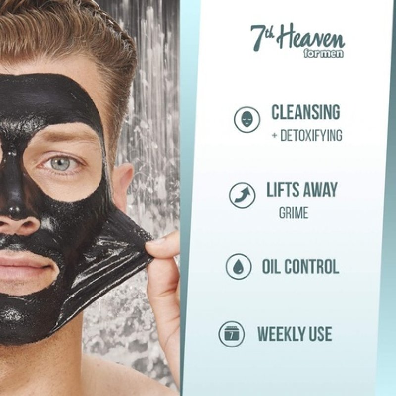 7th Heaven Black Clay Easy Peel-Off Face Mask with Activated Charcoal and Witch Hazel for Men
