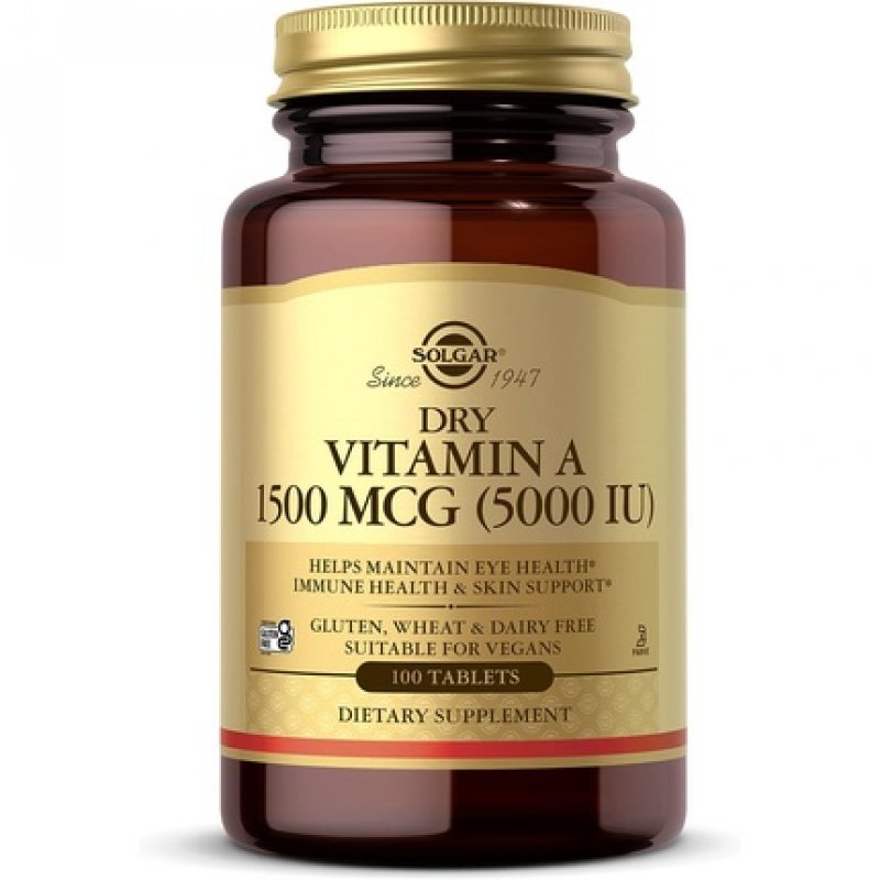 Solgar Dry Vitamin A 1500mcg 100 Tablets - Supports Healthy Eyes, Skin & Immune System - Non-GMO, Vegan, Gluten Free,