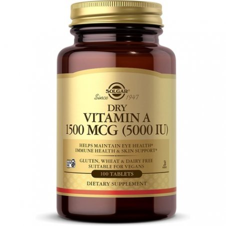 Solgar Dry Vitamin A 1500mcg 100 Tablets - Supports Healthy Eyes, Skin & Immune System - Non-GMO, Vegan, Gluten Free,