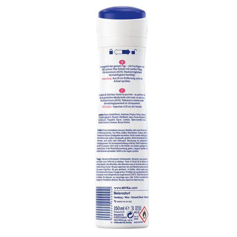 NIVEA Fresh Fruity Deo Spray 150ml - Aluminum Free with Fruity Scent and Cooling Formula