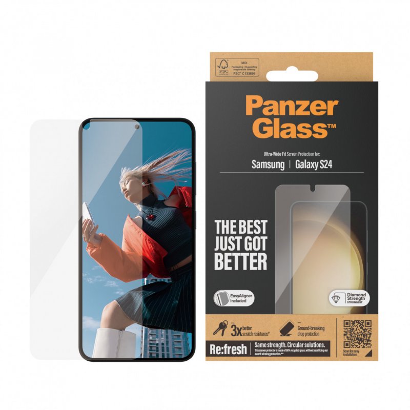 PanzerGlass Screen Protector Samsung Galaxy S24 | Ultra-Wide Fit w. EasyAligner