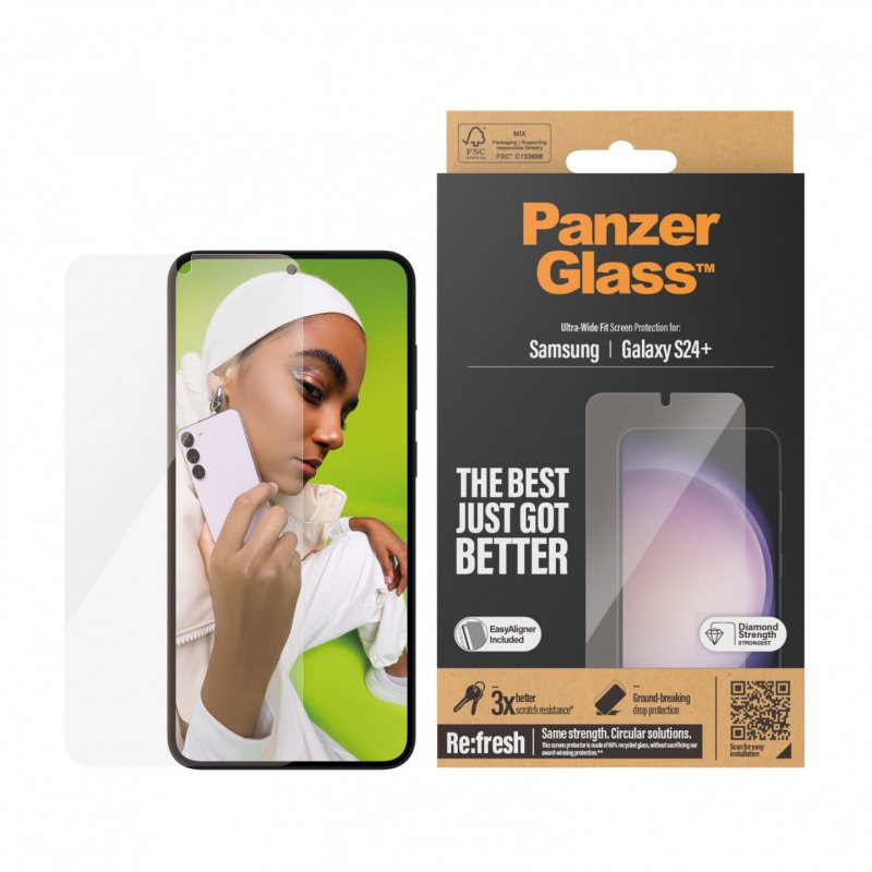 PanzerGlass Screen Protector Samsung Galaxy S24 Plus | Ultra-Wide Fit w. EasyAligner