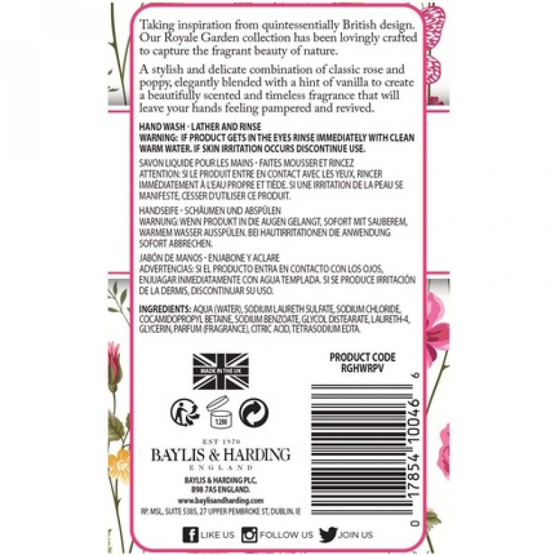 Baylis & Harding Royale Garden Rose Poppy & Vanilla Hand Wash 500ml