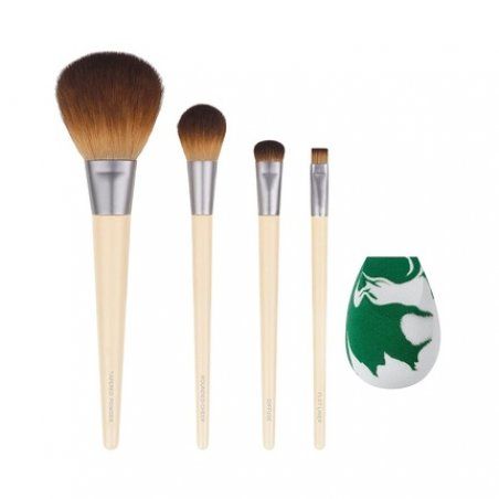 EcoTools Core Five Makeup Brush and Sponge Kit for Eyeshadow, Blush, Bronzer, Eyeliner, and Foundation - 5 Piece Set
