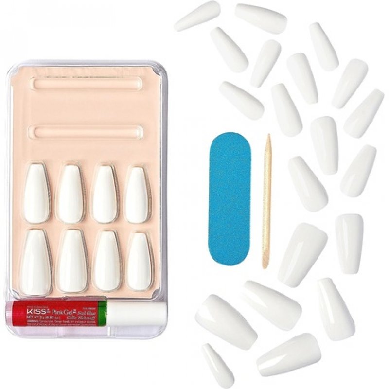 KISS Gel Fantasy Collection Sculpted Fake Nails Manicure Set with Nail File Nail Glue and 28 Glue-On Nails