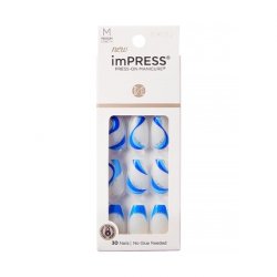KISS imPRESS Press-On Manicure Fake Nails Medium Coffin Mesmerize Blue