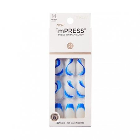 KISS imPRESS Press-On Manicure Fake Nails Medium Coffin Mesmerize Blue