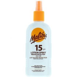 Malibu Medium Protection Sun Lotion Spray SPF15 with Vitamin E and Pro Vitamin B5 200ml