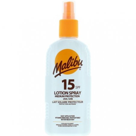 Malibu Medium Protection Sun Lotion Spray SPF15 with Vitamin E and Pro Vitamin B5 200ml