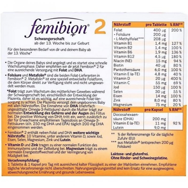 Femibion Natal 2 Pregnancy 28 Tablets 28 Capsules for 4 Weeks Folic Acid