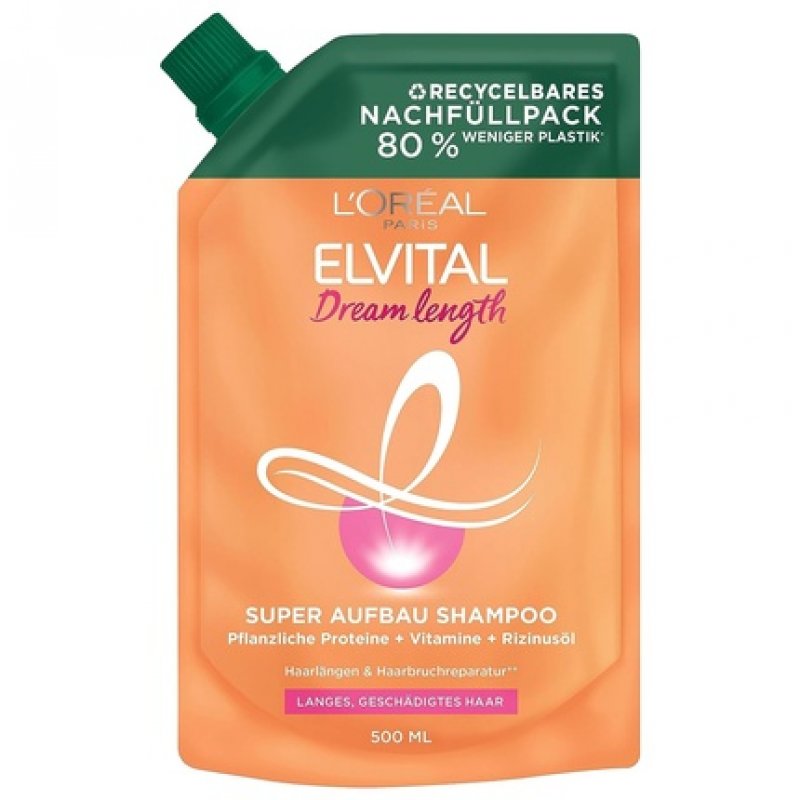 L'Oréal Paris Elvital Shampoo Refill Pack for Split Ends, For Dreamy Long Hair with Castor Oil 500ml