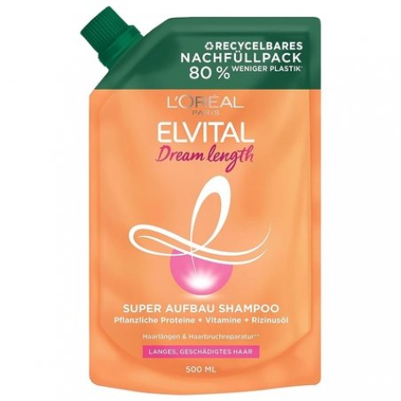 L'Oréal Paris Elvital Shampoo Refill Pack for Split Ends, For Dreamy Long Hair with Castor Oil 500ml