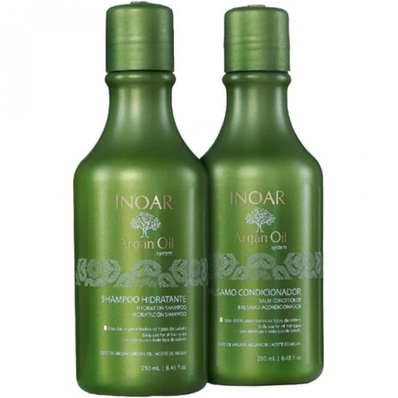 INOAR Argan Oil Shampoo and Conditioner for Stressed Hair Types 8.5 Ounces 250 Milliliters