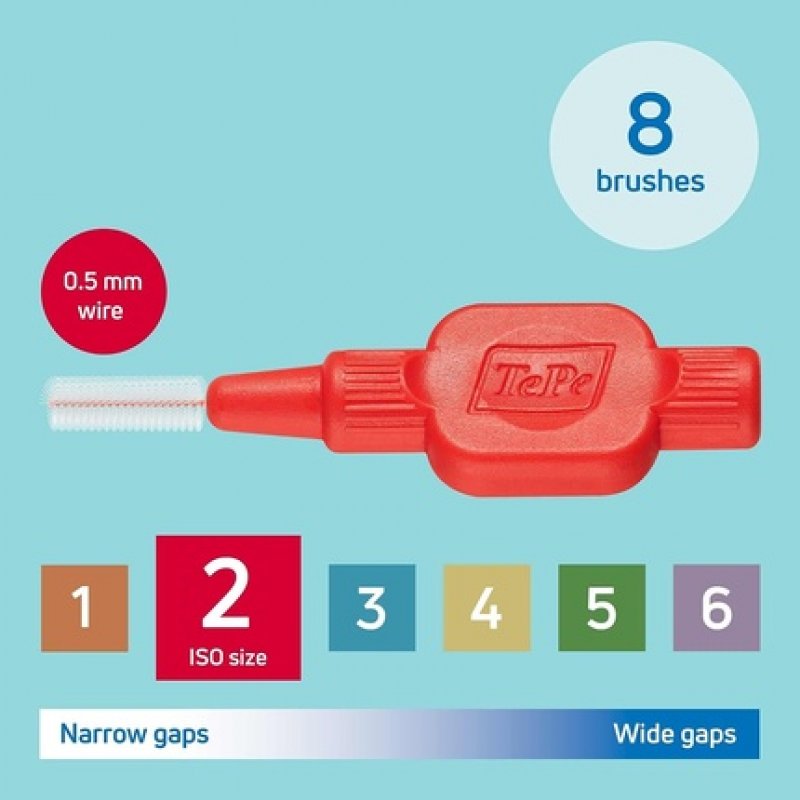TePe Interdental Brushes Red Extra Soft Size 2 Simple and Effective Cleaning of Interdental Spaces 8 Brushes