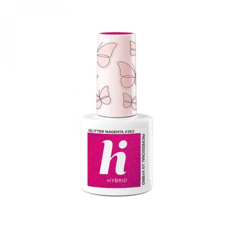 Hi Hybrid Semi-Permanent UV Gel Glitter Nail Polish Magenta 5ml