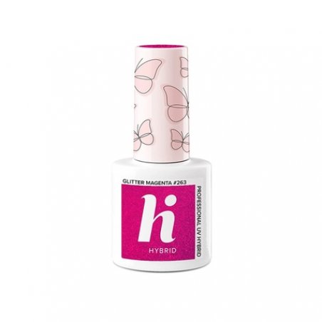Hi Hybrid Semi-Permanent UV Gel Glitter Nail Polish Magenta 5ml