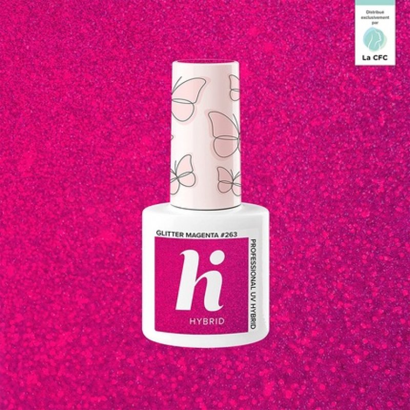 Hi Hybrid Semi-Permanent UV Gel Glitter Nail Polish Magenta 5ml