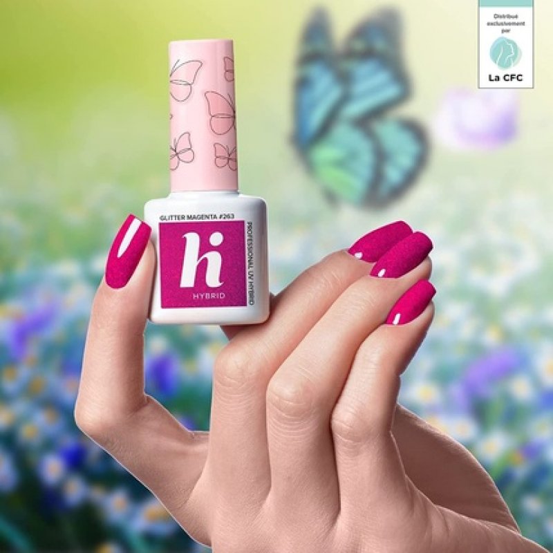 Hi Hybrid Semi-Permanent UV Gel Glitter Nail Polish Magenta 5ml