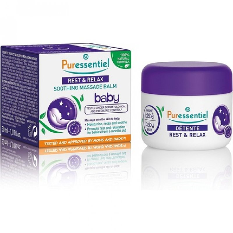 Puressentiel Rest & Relax Baby Soothing Massage Balm 30ml - Moisturize Relax Soothe and Prepare babies for sleep 100%