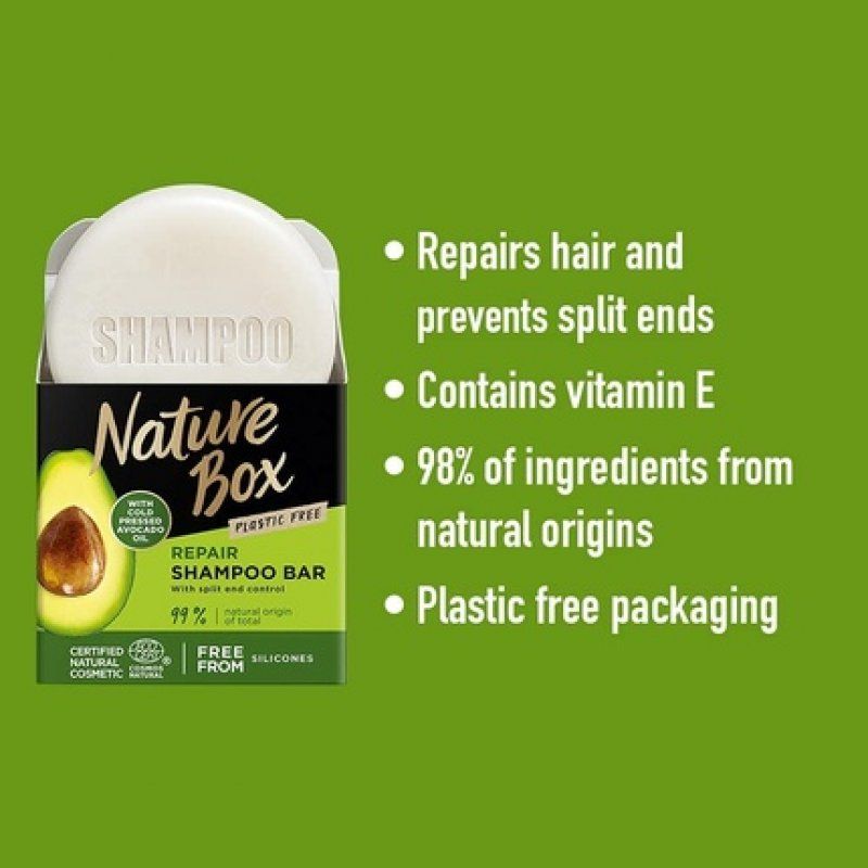 Nature Box Shampoo Bar with Cold Pressed Avocado Oil for Repair and Split End Control 85g