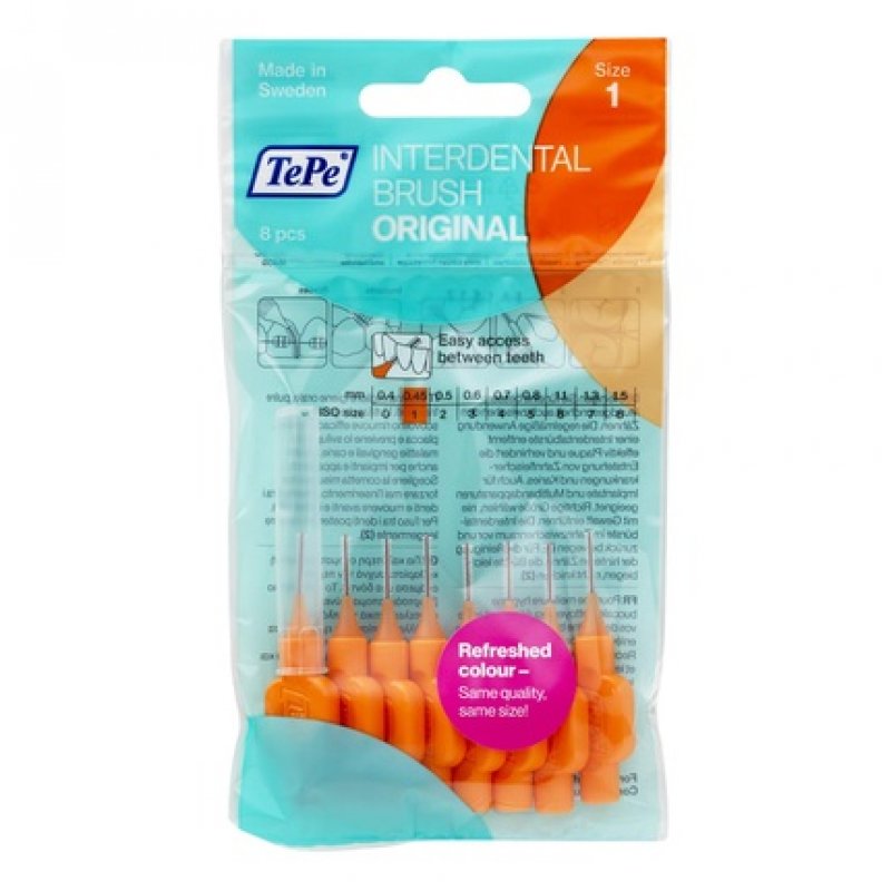 TePe Orange Interdental Brush ISO Size 1 (0.45mm) for Easy and Thorough Cleaning of Interdental Spaces 8 Interdental