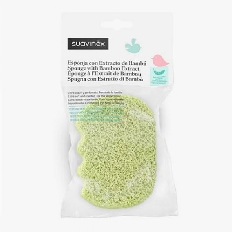 Suavinex Bamboo Extract Bath Sponge for Babies and the Whole Family Sensitive Skin Extra Soft Delicate Fragrance Green