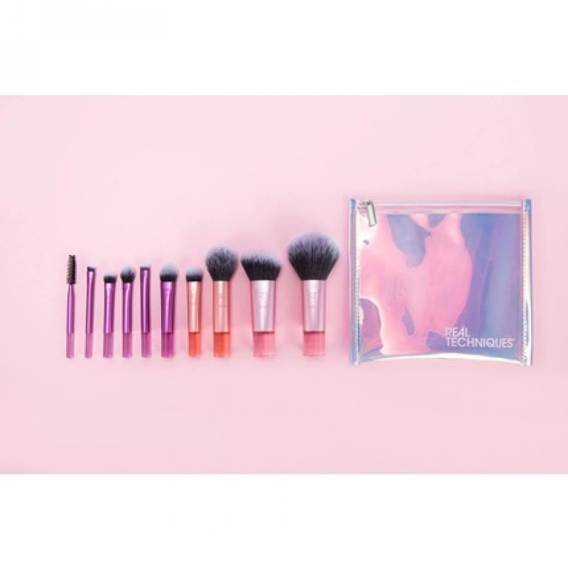 Real Technique Travel Fantasy Mini Brush Kit 10 Piece Set Purple and Mini Brush Foundation and Blush Duo Travel Size