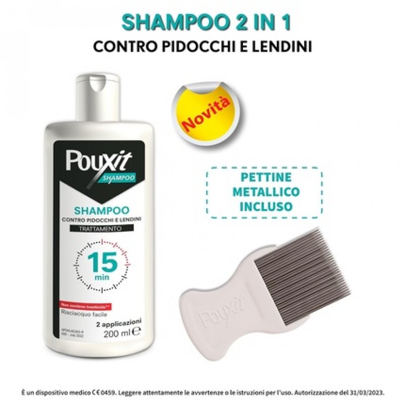 POUXIT Shampoo 2-in-1 Effect - Treats Lice and Nits and Hair Wash - Includes Comb - From 6 Months - 200ml