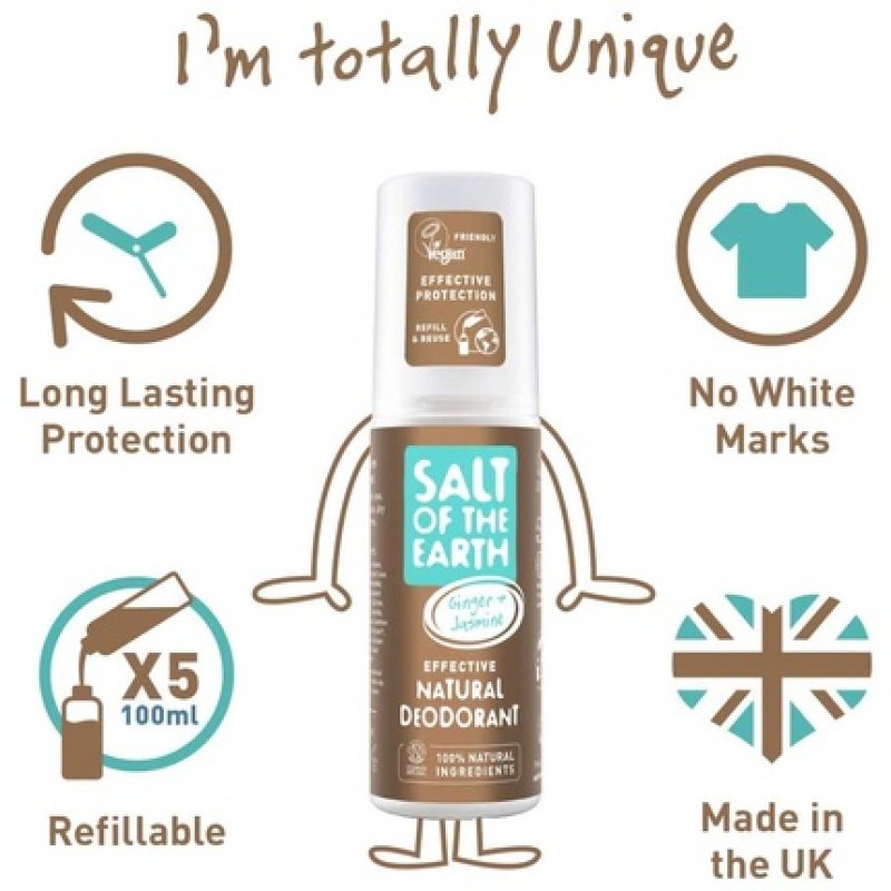 Salt of the Earth Natural Deodorant Spray Vegan Long Lasting Protection Refillable Leaping Bunny Approved Cloudy Ginger