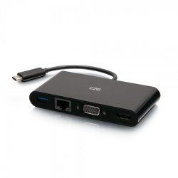 C2G Adaptateur multiport USB-C vers HDMI, VGA, USB-A, et RJ45 - 4K 30 Hz - Noir