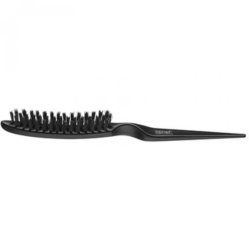 Eurostil Curved Crepe Brush with Wild Boar Bristles Black