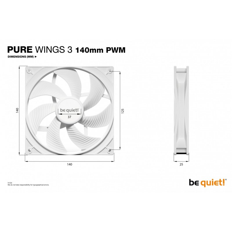 be quiet! Pure Wings 3 140mm PWM White Computer case Fan 14 cm 1 pc(s)