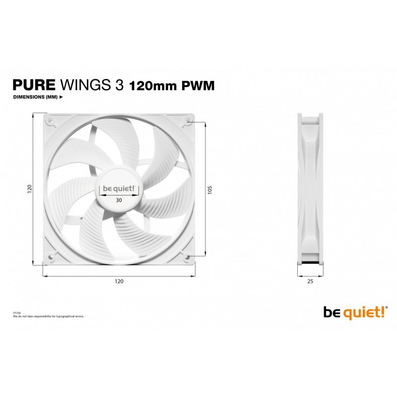 be quiet! Pure Wings 3 120mm PWM White Boitier PC Ventilateur 12 cm Blanc 1 pièce(s)