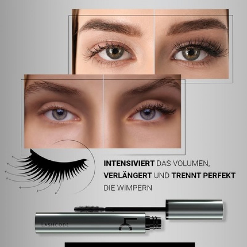 LASHCODE Mascara for Perfectly Long and Thick Lashes with Baicalin, Arginine, and Natural Germ Extracts for Fast Growth
