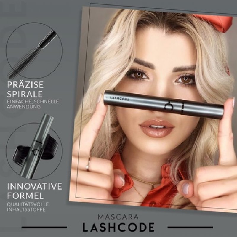 LASHCODE Mascara for Perfectly Long and Thick Lashes with Baicalin, Arginine, and Natural Germ Extracts for Fast Growth