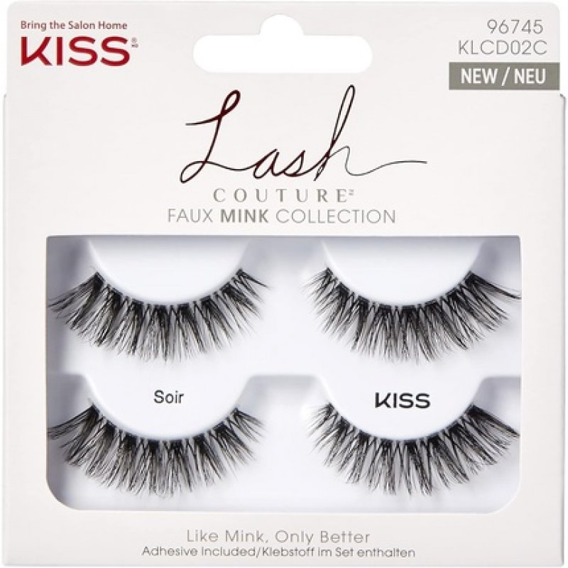 KISS Lash Couture Faux Mink Collection 2 Pairs of False Lashes Soir Ultrafine Tapered Synthetic Fake Lashes with Lash