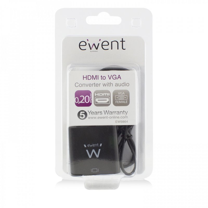 Ewent EW9864 câble vidéo et adaptateur 0,2 m HDMI VGA, 3.5mm Noir