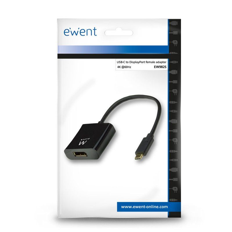 Ewent EW9825 câble vidéo et adaptateur 0,15 m USB Type-C DisplayPort Noir