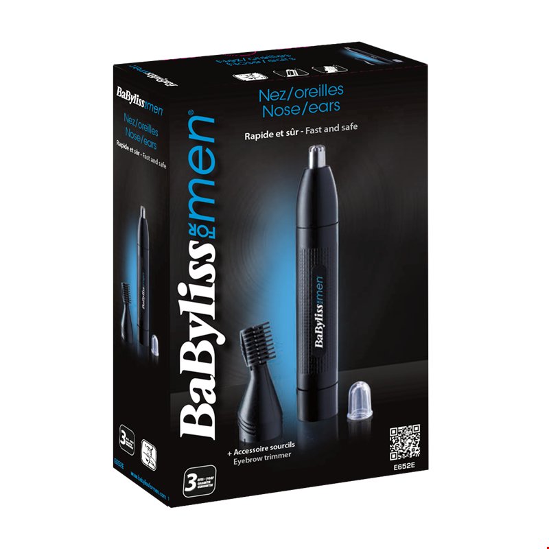 BaByliss MEN E652E Nose and Ear Hair Trimmer with Eyebrow Attachment