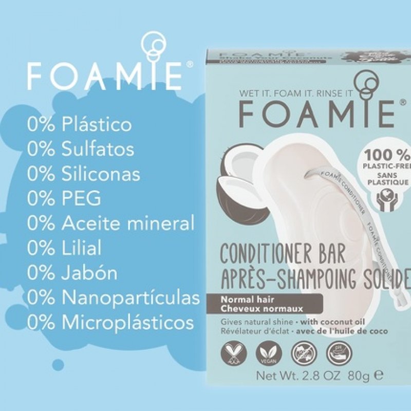 Foamie Solid Conditioner for Normal Hair & Curls with Coconut Oil 80g - 100% Vegan and Plastic-Free