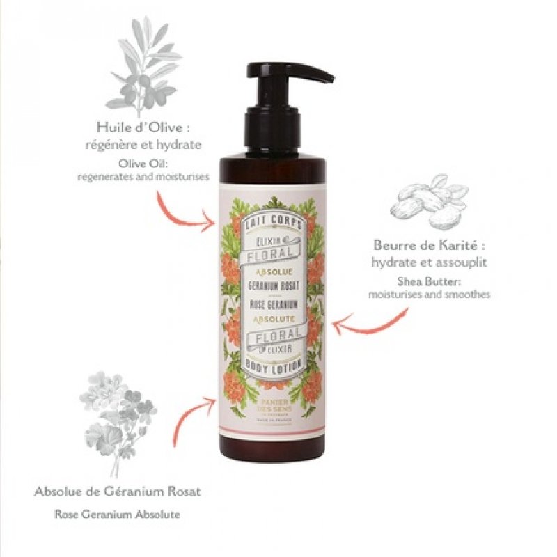 Panier des Sens Geranium Shea Butter Body Lotion for Dry Skin 8.45 Floz/250ml