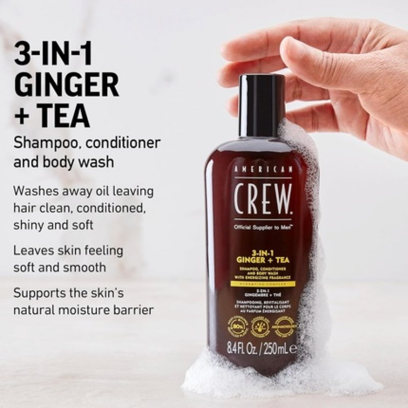 American Crew 3-IN-1 Ginger Tea Shampoo, Conditioner and Body Wash 33.8 Fl Oz