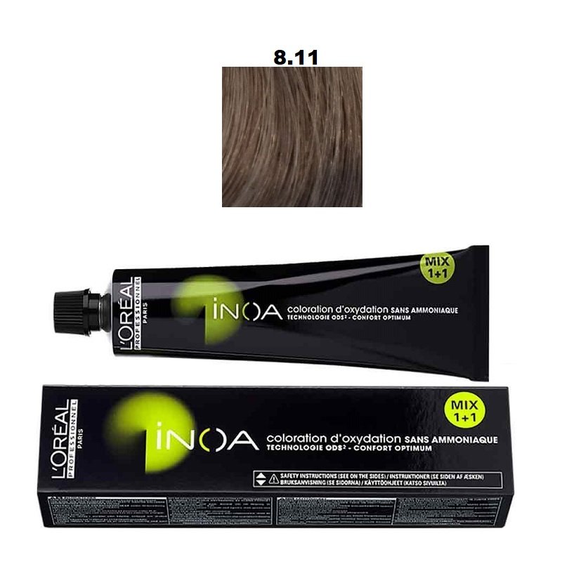Vopsea permanenta fara amoniac L`Oreal Professionnel Inoa 8.11, 60ml