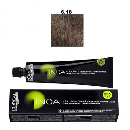 Vopsea permanenta fara amoniac L`Oreal Professionnel Inoa 6.18, 60ml