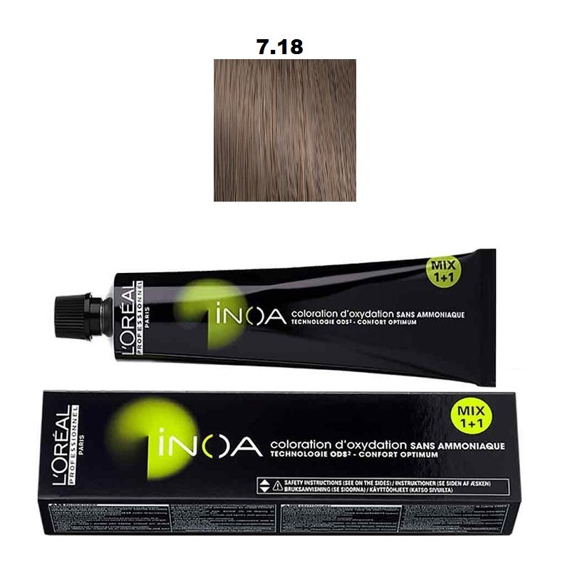 Vopsea permanenta fara amoniac L`Oreal Professionnel Inoa 7.18, 60ml