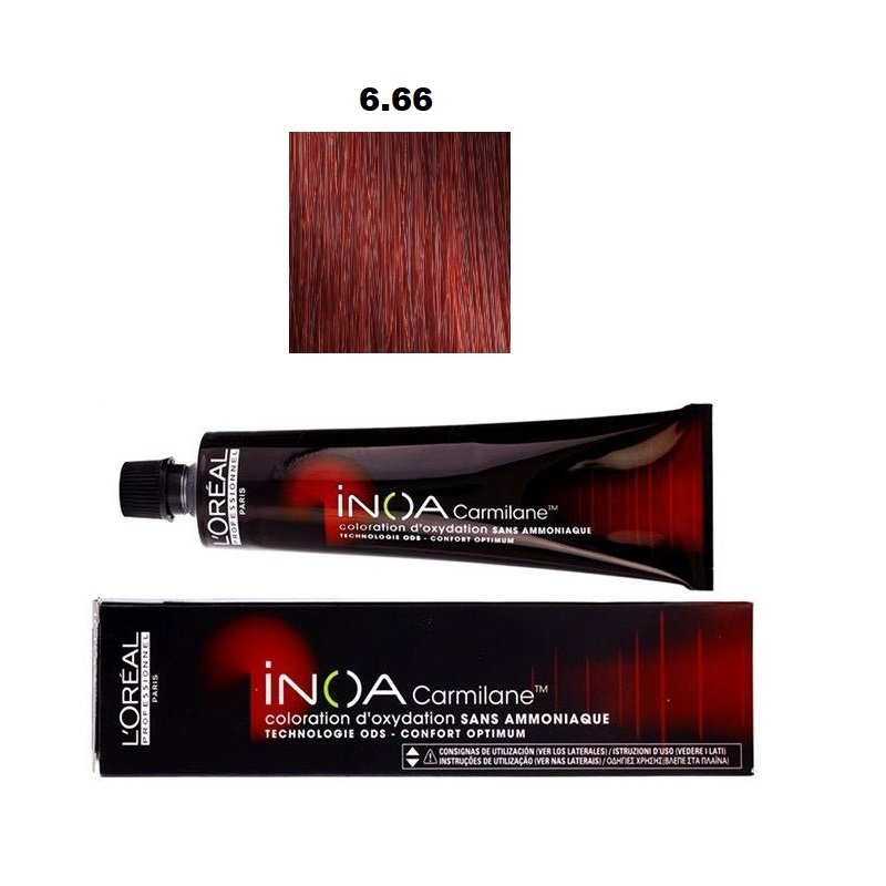 Vopsea permanenta fara amoniac L`Oreal Professionnel Inoa Carmilane 6.66, 60ml