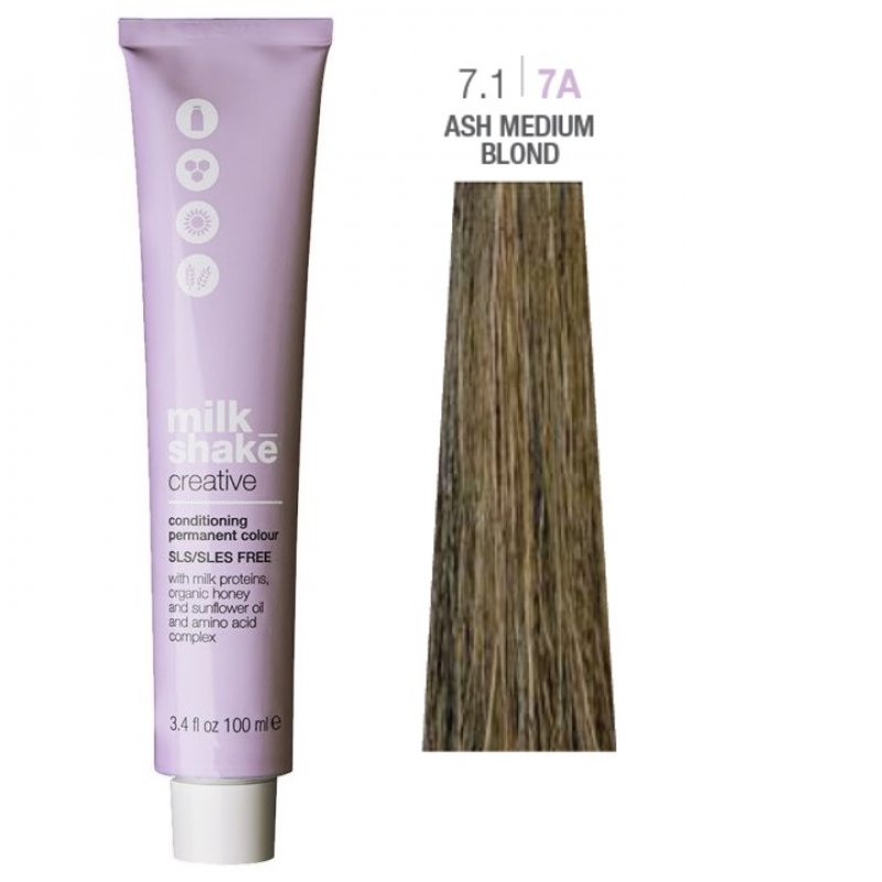 Vopsea permanenta Milk Shake Creative 7.17A, Blond Mediu Cenusiu, 100ml