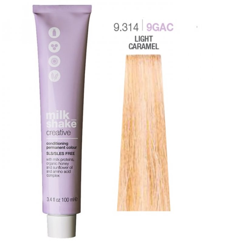 Vopsea permanenta Milk Shake Creative 9.3149GAC, Blond Luminos Deschis Caramel Deschis, 100ml